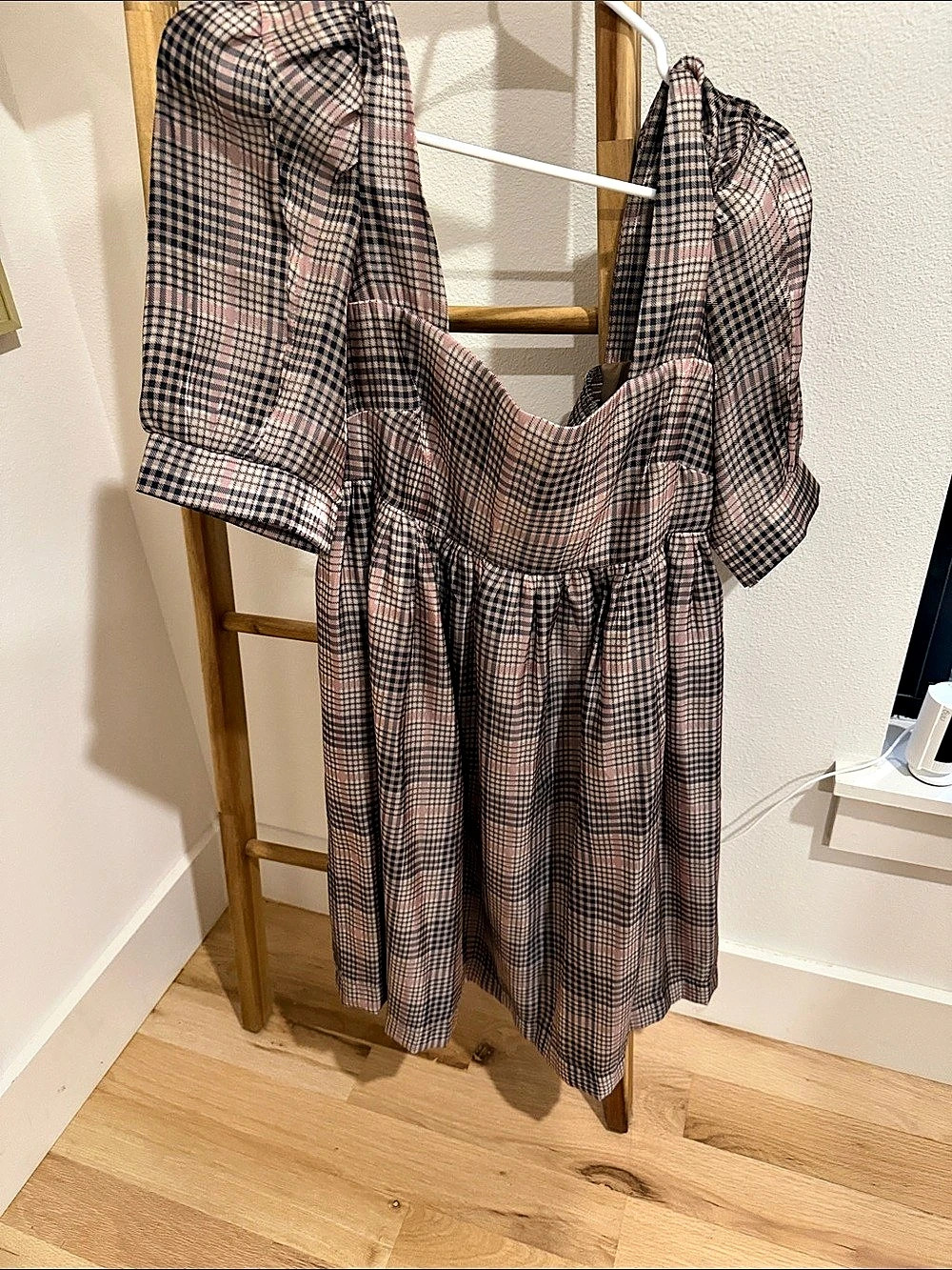 En Saison Plaid Organza Mini Dress in Brown & Pink Size Small